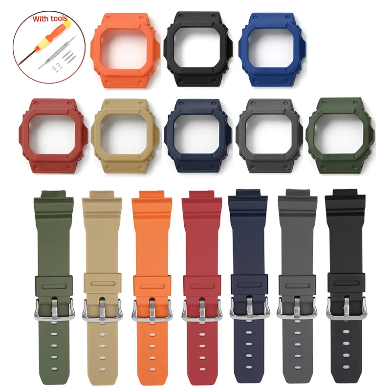 Rubber Strap + Protective Case for Casio G-shock DW-5600 5610 GW-M5610 GW-B5600 Men Replacement Bracelet Watch Band Bezel