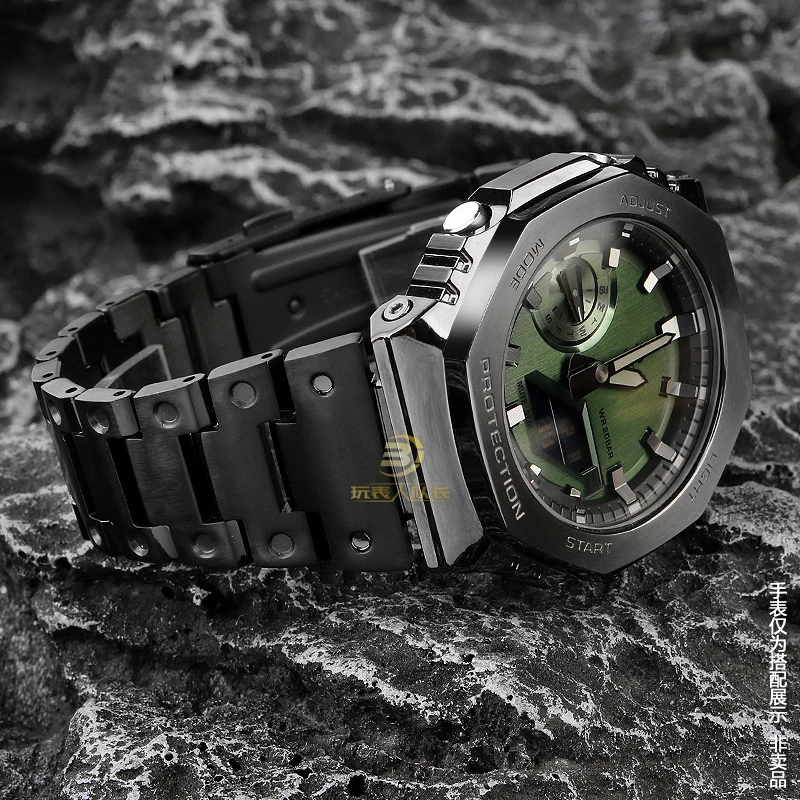 GBM-2100/GM2100/GA 2100 16mm Stainless Steel Watch Band for Casio G-SHOCK Metal Octagon Bracelet Replacement (Silver/Black/Gold - Image 5