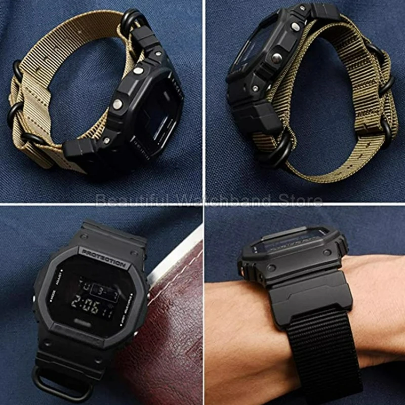 For Casio G-SHOCK Nylon Strap GD-100/110/120/350 GM-5610 Special Buckle Abrasion Proof Flexible Black Green Orange Watchband - Image 3