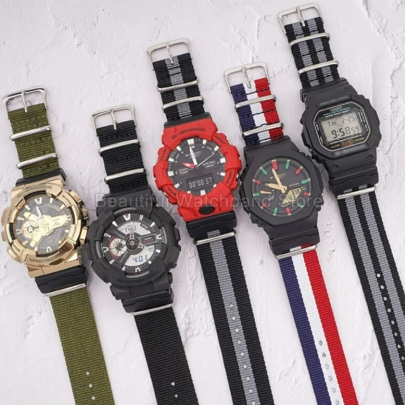 For Casio G-SHOCK Nylon Strap GD-100/110/120/350 GM-5610 Special Buckle Abrasion Proof Flexible Black Green Orange Watchband - Image 4