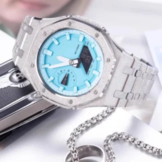 Luxury Frosted Modification Kit for Casio GA-2100 & GM-2100 | Stainless Steel Farm Oak Case and Strap Replacement